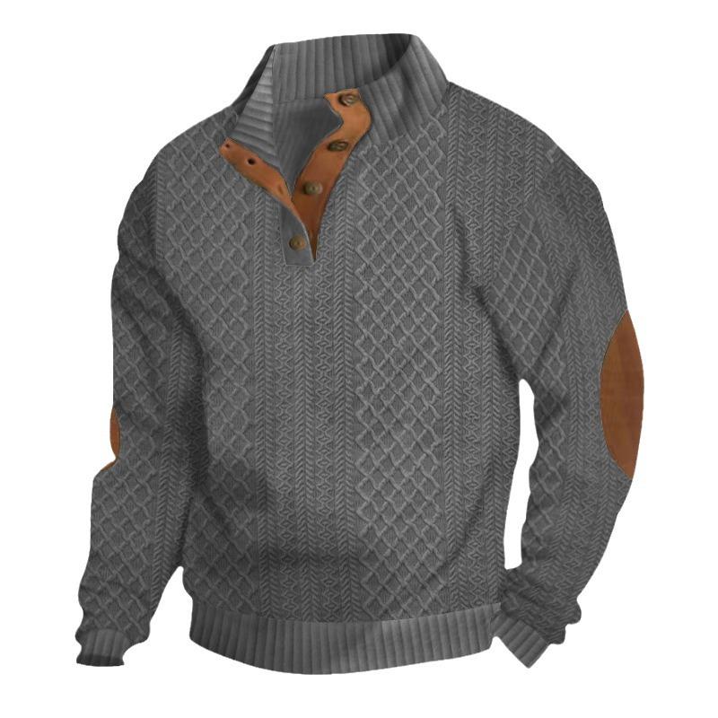 2026 Men's Stand Collar Long Sleeve Jacquard Knit Hoodie - Casual Outdoor Wear, European Size