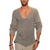 Herren Frühling Langarm V-Ausschnitt Einfacher Pullover Einfarbig Lässiger Strickpullover