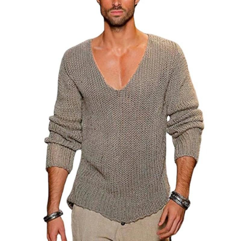 Herren Frühling Langarm V-Ausschnitt Einfacher Pullover Einfarbig Lässiger Strickpullover