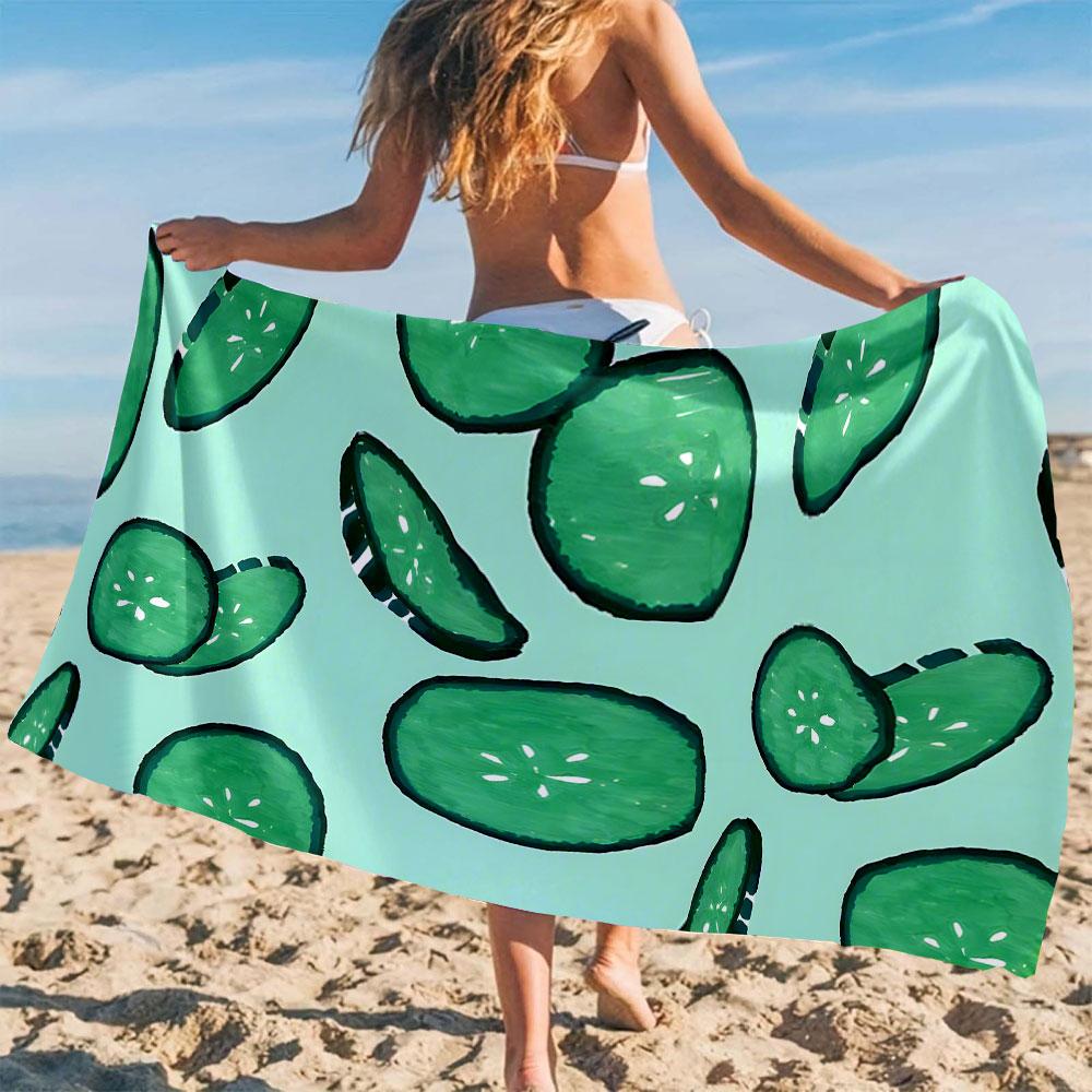Cartoon Cucumber Slice Quick Drying Microfiber Beach Towel Lightweight for Swimming Camping Yoga - Bath Towel