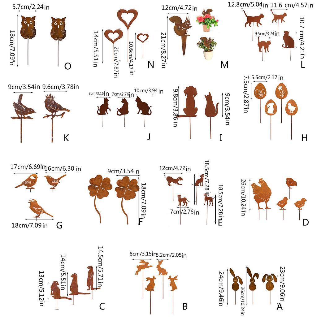 Kovová dekorace na zahradu pro zvířata Zrezivělá zvířata pro venkovní dekorace Venkovní dekorativní kůl na trávník Příslušenství