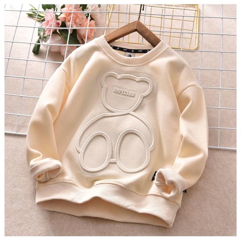 Kids Bear Embossed Sweatshirt Casual Crewneck Pullover