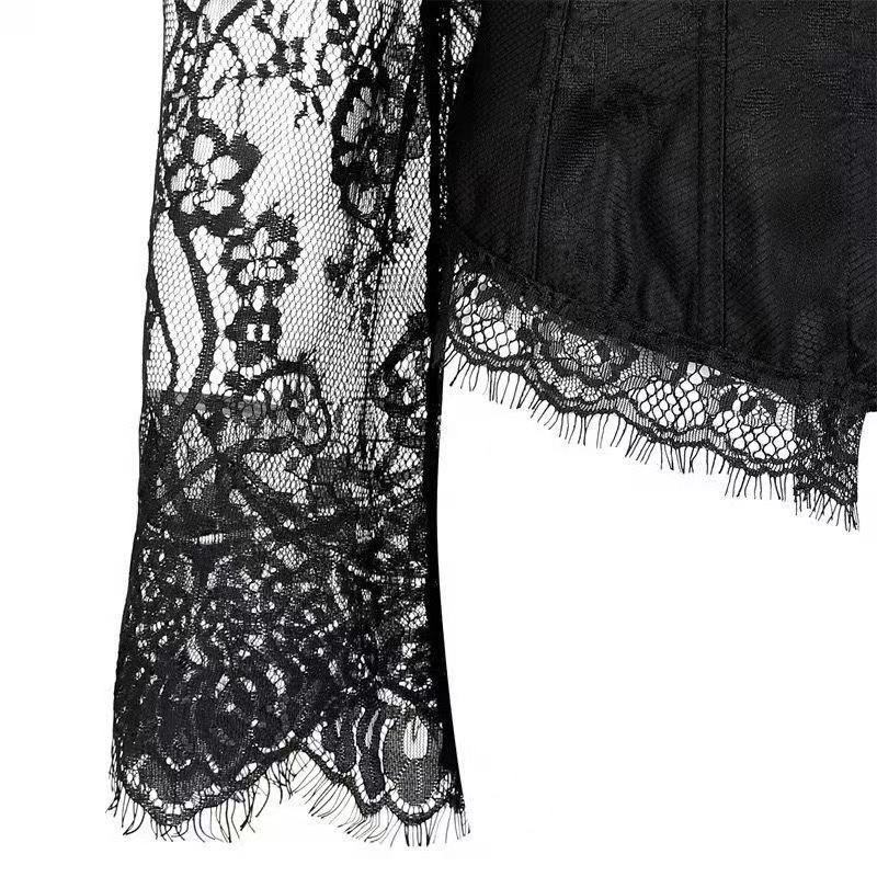 Off-Shoulder Langarm Spitzenkorsett-Top, Viktorianisches Bustier Bauchkontrolle Taillenformer Für Hochzeits-Abendmode