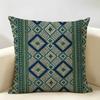 Blue Green Striped Diamond Pattern Cushion Cover Natural Linen Organic Fabric Double-Sided Printing Breathable For Home Decor