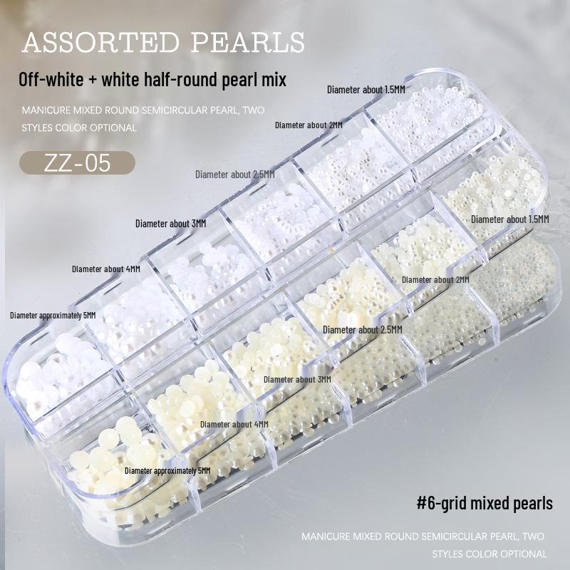

Жемчуг и стразы 3D украшения для нейл-арта - Смешанный размер плоские круглые бусины с высоким блеском