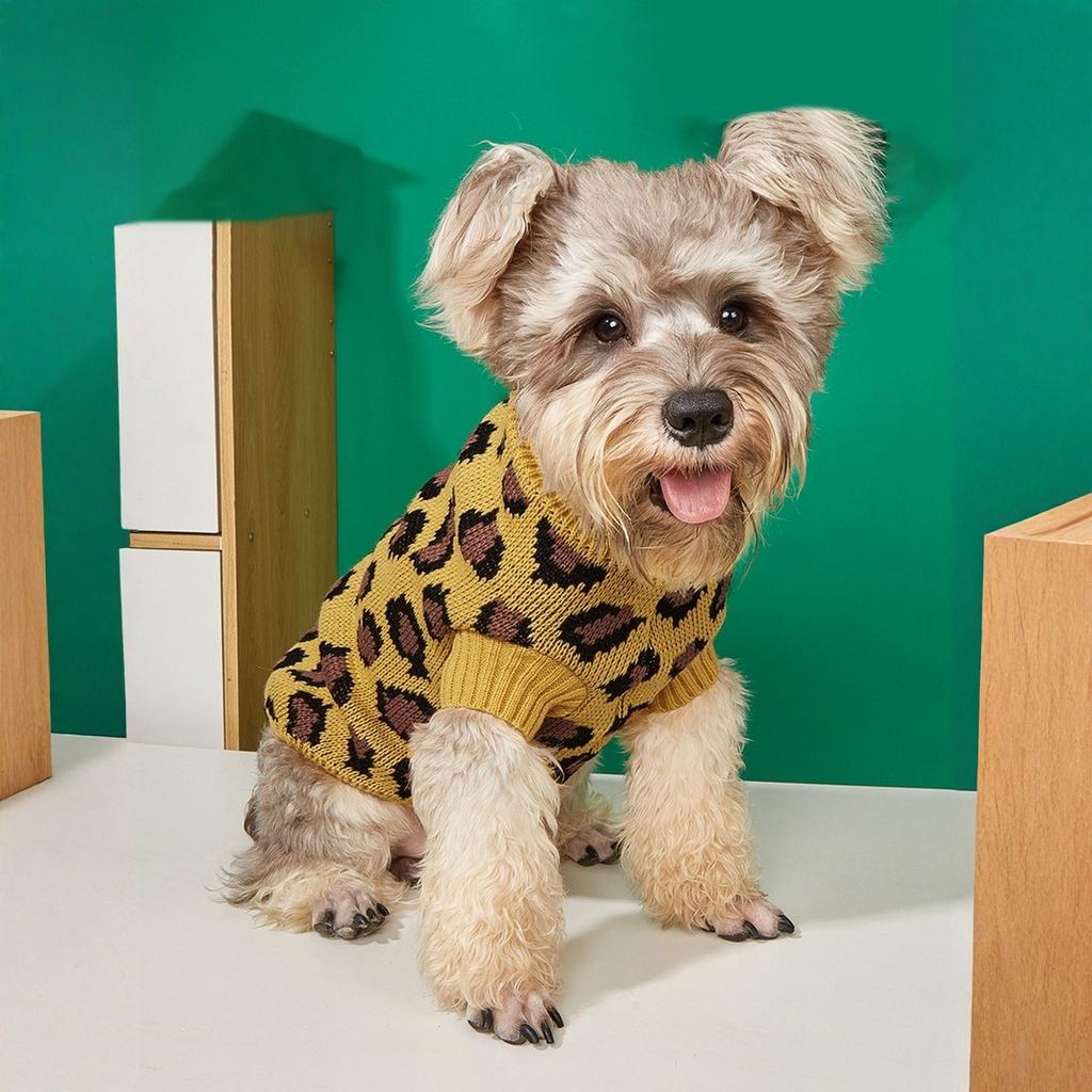 Knitting Leopard Print Dog All Seasons Blouse For Small Medium Dog