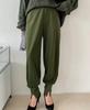 Maison De TAO Relaxed Jogger Pants with Ribbed Hem Slits and Elastic Waist Women's (Khaki)
