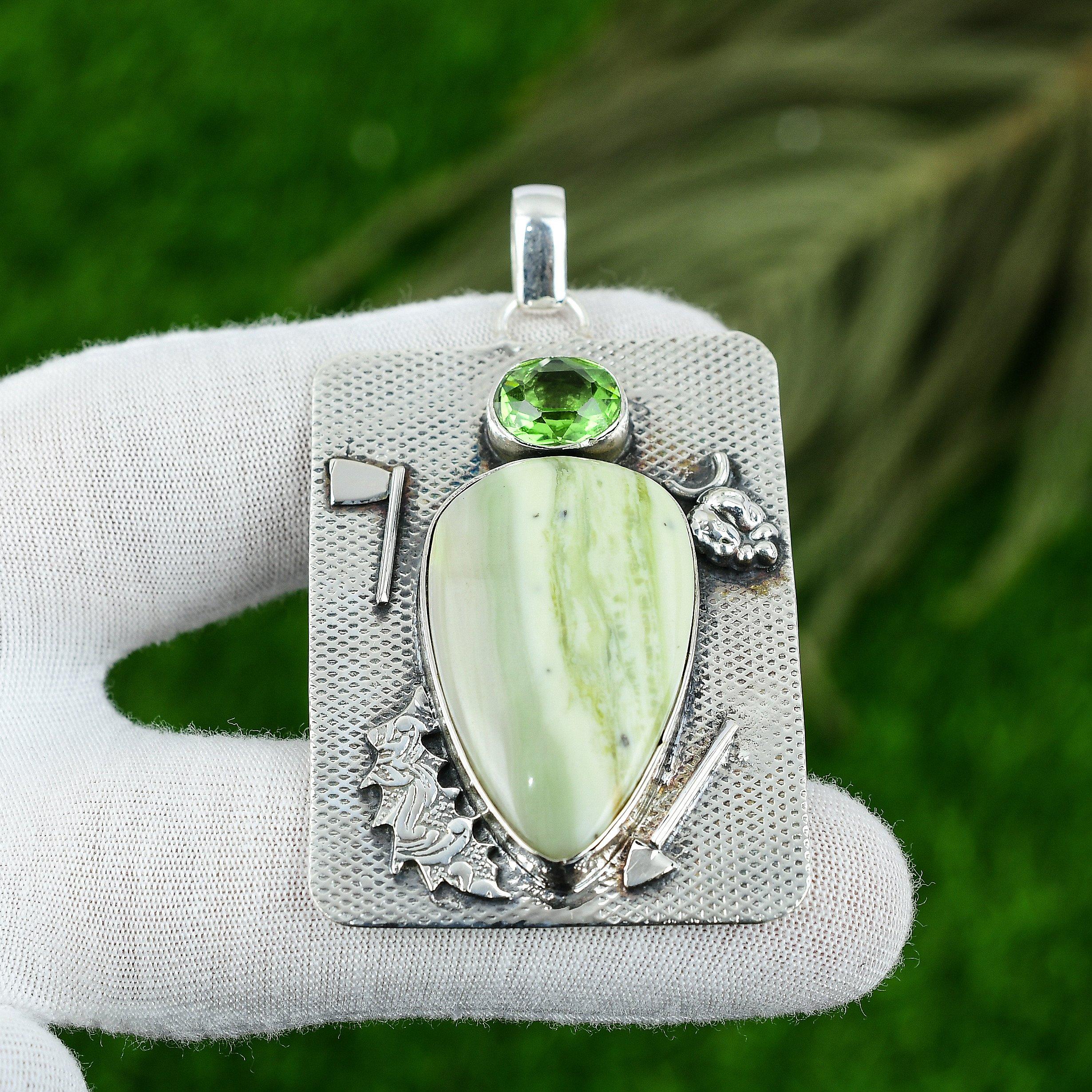 

Натуральний серпентин дорогоцінний камінь індійські ювелірні вироби 925 стерлінгове срібло кулон для жінок