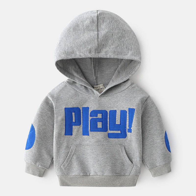Children s Hooded Sweatshirt Spring and Autumn Children s Clothing Boy Letter Embroidered Patch Coat Hoodie Tops Baby Pullover Grey 130