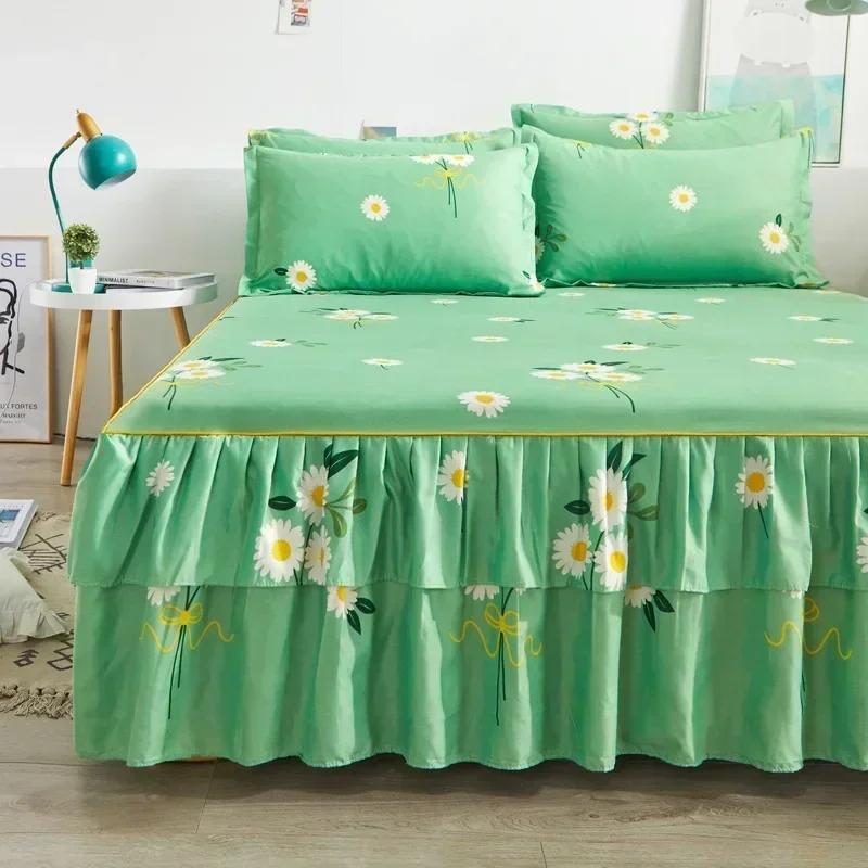 1PC Plus Size Broken Flowers Style Bed Cover Lace Korean Version of The Bed Skirt Single and Double (No Pillowcase)
