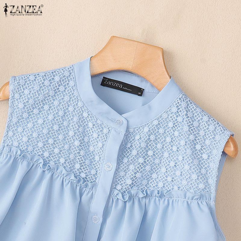 ZANZEA Women Casual Round Neck Loose Summer Sleeveless Blouse