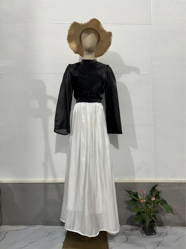 2025 Autumn Celebrity Waist-Slimming Silky Spliced Long Women's Dress