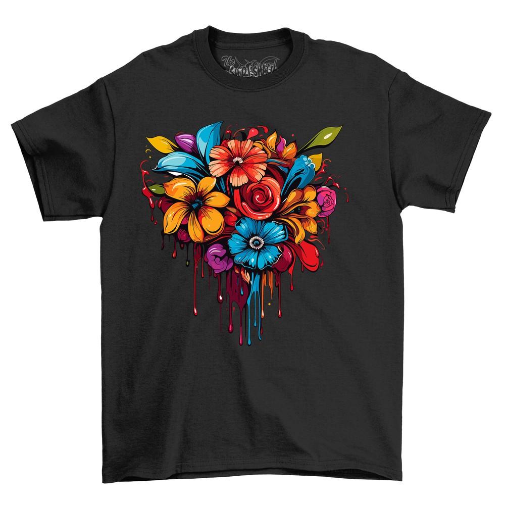 Flowers Dripping Paint Effect t-shirt - Blooming with Colorful Humor! Funny t-sh