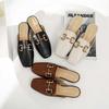 Leather Bag Head Half Slippers Women's Outer Wear 2025 New Horse Buckle Sandals Heelless Lazy Shoes Flat Muller Shoes