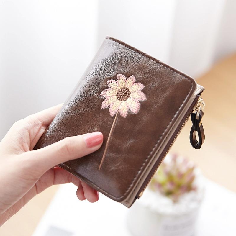 Flower Embroidery Purse Small Walet Credit Card Holder Money Bag