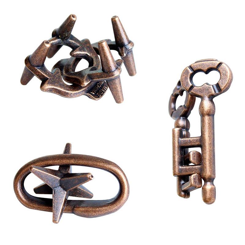 3Pcs Set Metal Puzzle Solution Unlock Toy Brain Teaser IQ Challenge Games For Kids Adults Juegos Metalicos De Ingenio