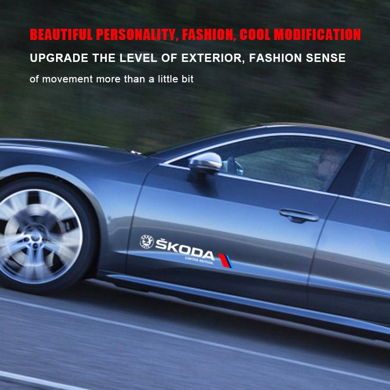 2pcs Car 3D Stickers Auto Side Body Sports Sticker Decals Car Accessories For Skoda Octavia Superb Rapid Kodiaq Karoq Fabia Kamiq Roomster Citigo