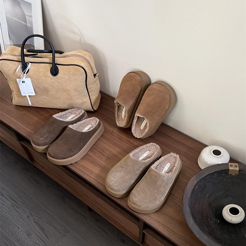 2025 autumn and winter new thick-soled bag head half slippers women's retro heightening non-slip outer wear one pedal light cotton shoes women