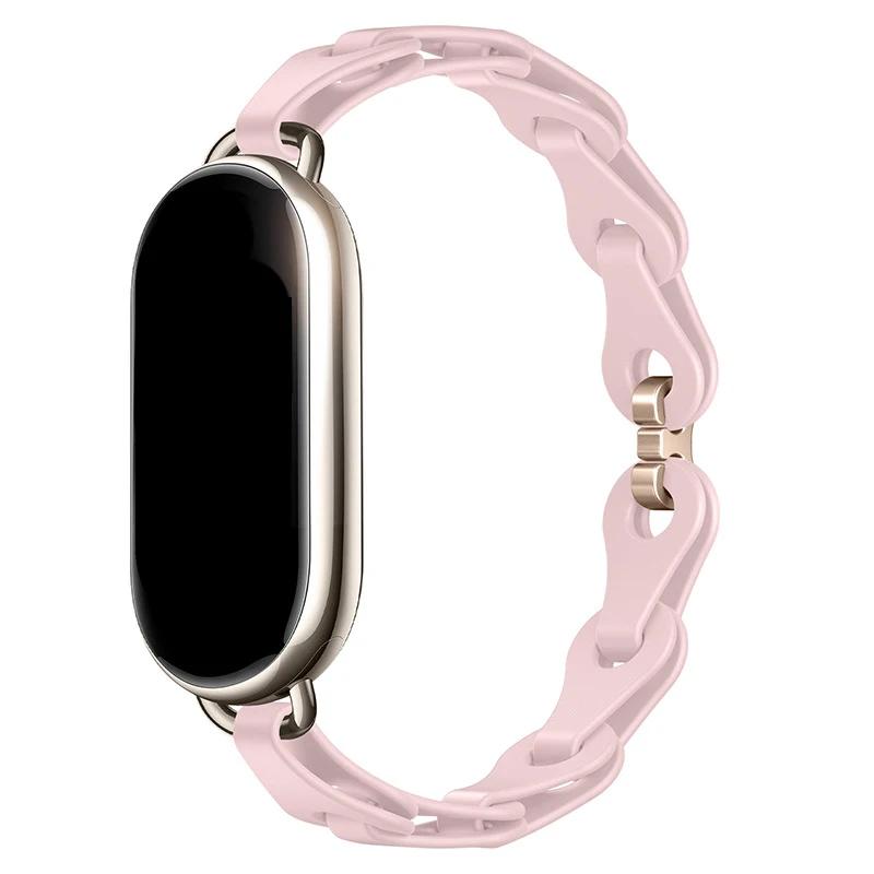 Rubber Strap for Xiaomi Mi Band 8 Stainless Steel Buckle Bracelet for Miband 8 NFC Fashion Lady Style Replacement Silicone Band