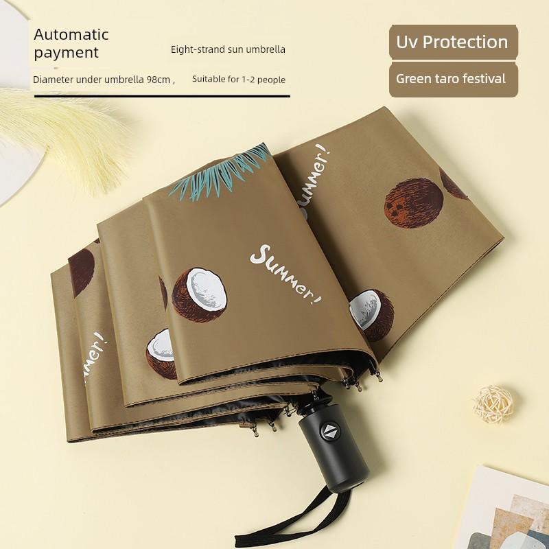 Automatic Umbrella Ins Style Men's and Women's Dual-Use Black Glue Sun Umbrella Sun Protection UV Protection Folding Sun Umbrella