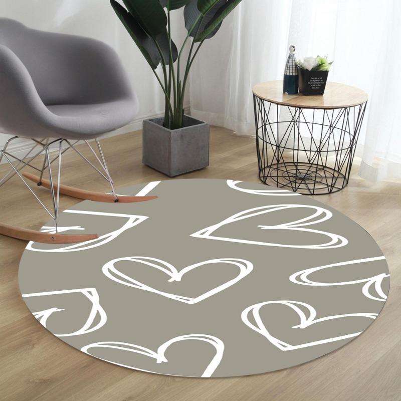 Sweet Heart Pattern Round Rug Multi-Color Love Design Romantic Home Decor Circular Carpet Soft Non-Slip Mat for Living Room