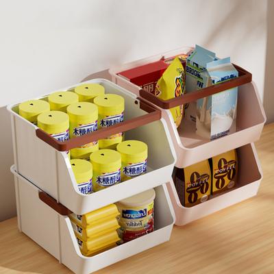 Desktop Storage Bin Plastic Storage Box with Handle Stackable Storage Organizer for Snacks Toiletries Kitchen Spices Office Home Use