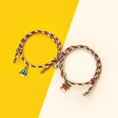 Christmas Magnetic Couple Colorful Christmas Bracelet Adjustable Creative Hand Rope Bell Ornament Female