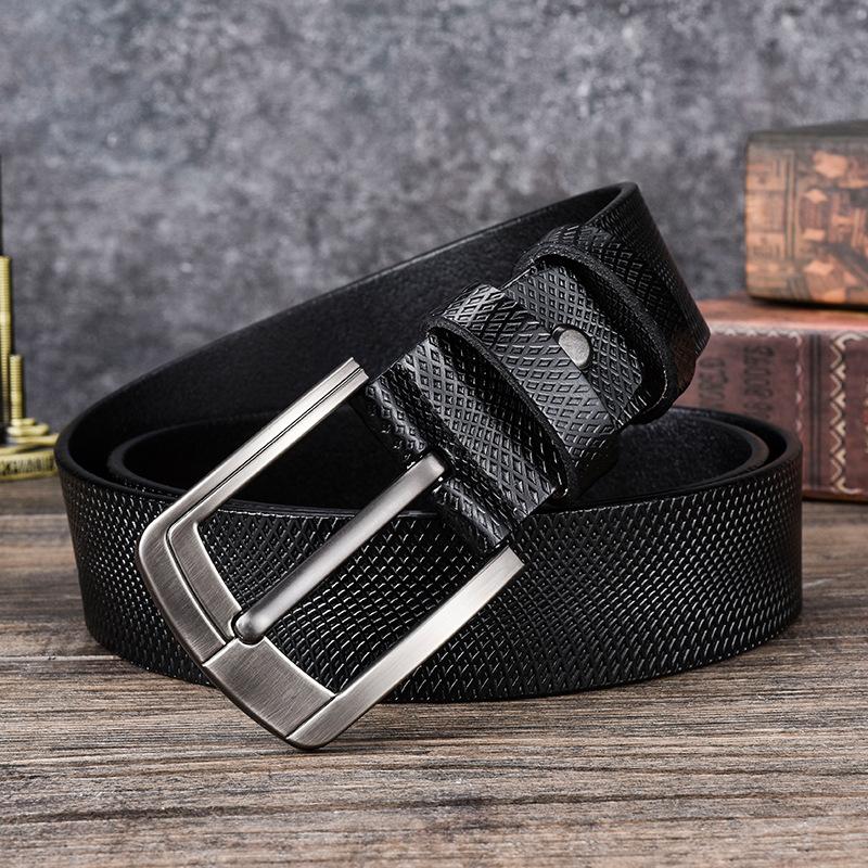 Men'S Belt Two-Layer Pin Buckle Leather Belt 100 Pure Cowhide Youth Learning Casual Overalls Belt