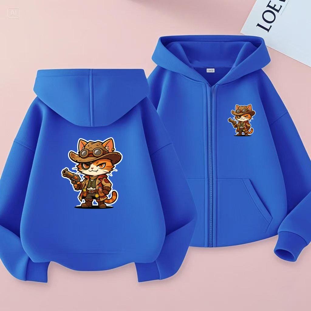 2026 New Style Children's Sporty Zippered Hooded Sweatshirt Casual Jacket with Cartoon Lizard Pattern for Ages 3 To 12