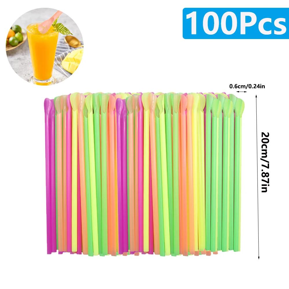 50-1000Pcs Beverage Spoon Straws Milkshake Smoothie Spoon Strawberry Drinking Straw For Party Bar Birthday Supplies Wholesale