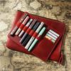 Fromthenon Cowhide Zipper Pen Bag Vintage Multiple Pen Case Large Capacity Removable Writing Case Stationery Storage Bag Quality
