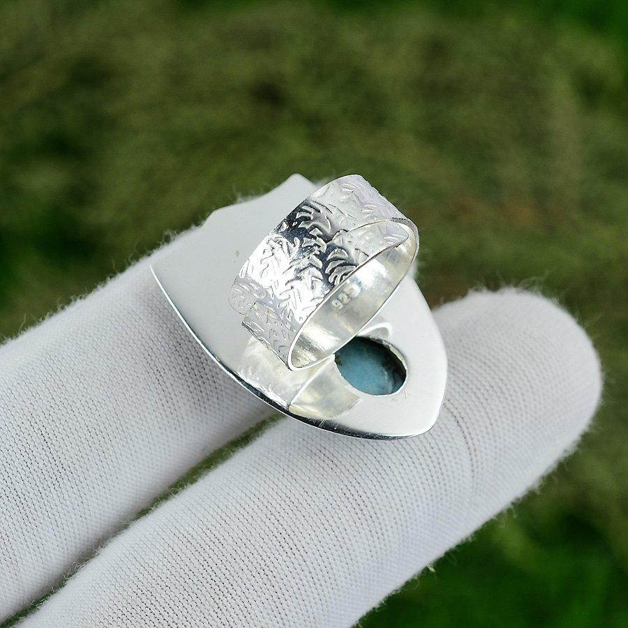 Mothers day Sale 925 Silver Throat Chakra Natural Larimar Promise Ring Jewelry