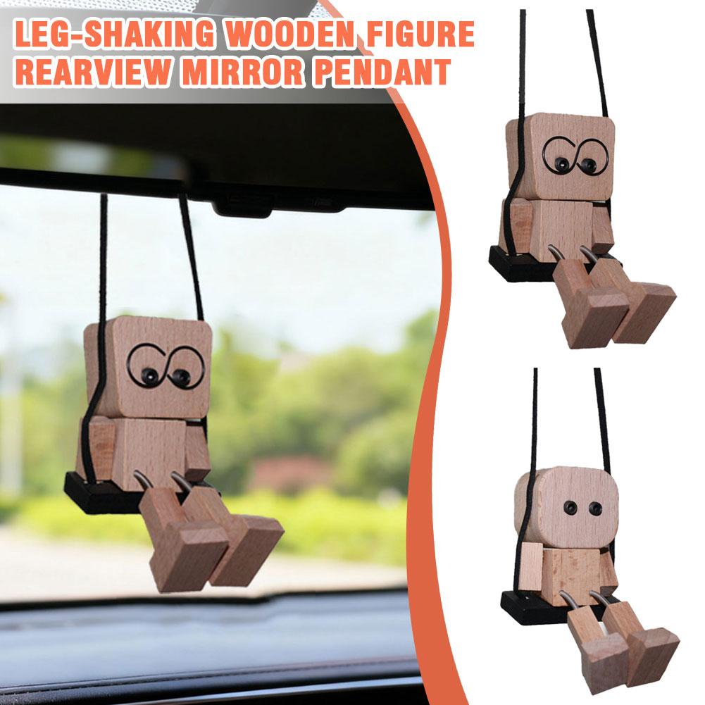 1pcs Shaking Wooden Man Figurine Funny Bobblehead Car Creative Nerdy Accessories Car Decor Dashboard Dolls Ornaments Little M6Y3