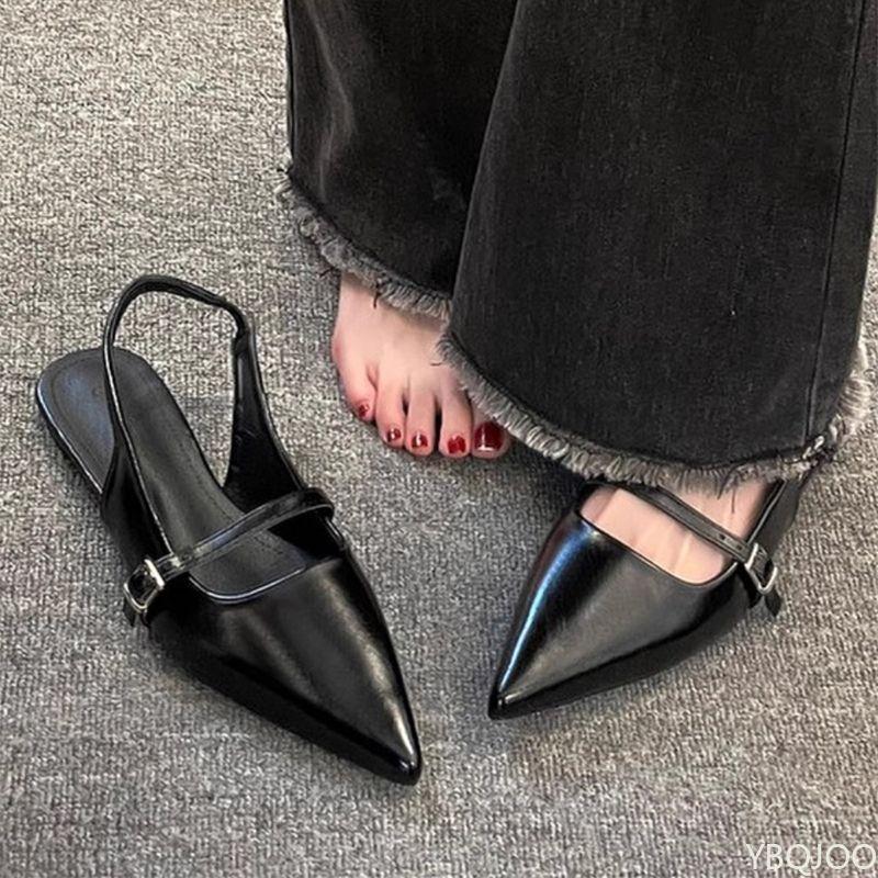 

Summer 2026 New Fashionable Simple Hundred Matching Skirt Flat Bottom Pointed Comfortable Women s Sandals Zapatos De Mujer 35 чорний