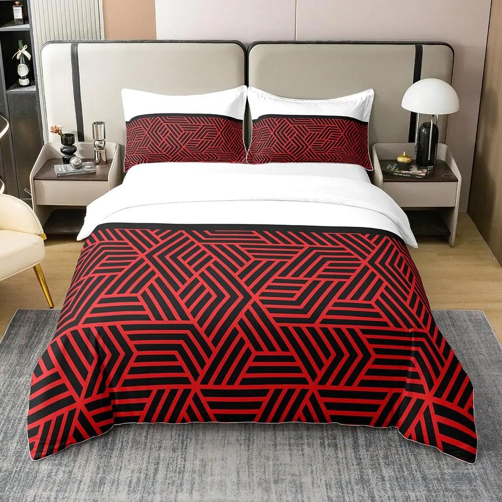 Geometric Duvet Cover For Kids Boys Comforter Cover Set Twin Size Strip Lines Bedding Set With 2 Pillow Case 3Pcs Bedroom Decor