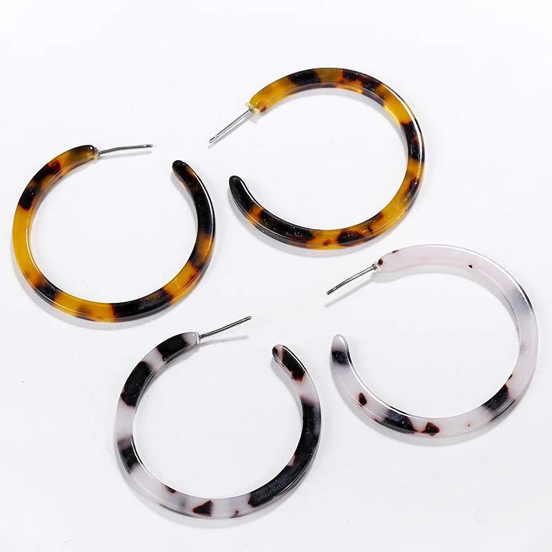Vintage Leopard Round Acetic Acid Sheet Hoop Earrings For Women Big Minimalistic Circle Acrylic Earrings New Boho Jewelry