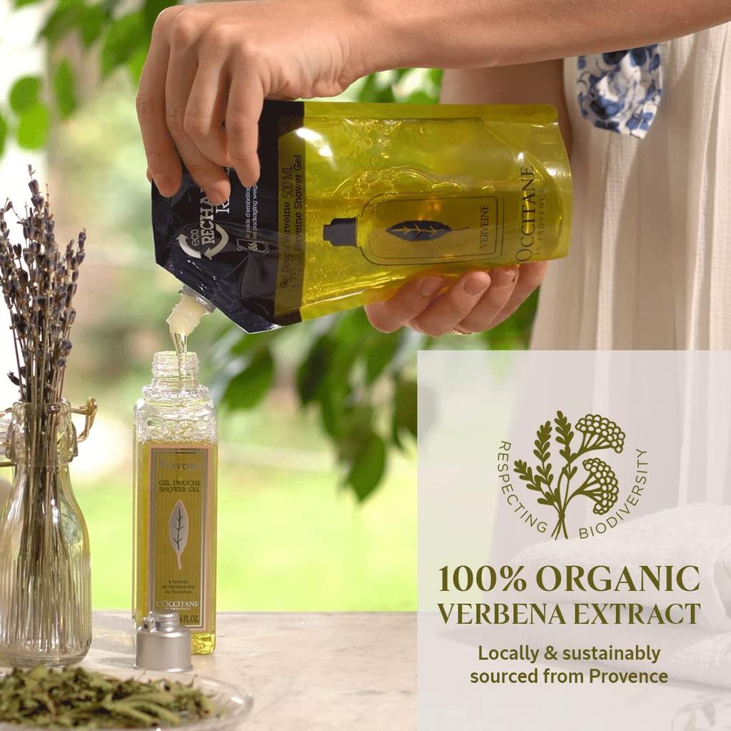 Gel Douche Verveine Corps Populaire pour Hommes et Recharge Grande Capacité L'OCCITANE Recharge, 500mL, Savon, Femmes,