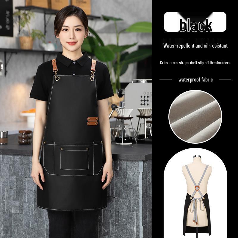 2026 Black Waterproof Waist Apron: Catering, Coffee, Milk Tea - Printed Logo, Oil-Proof, Hotel & Kitchen Use