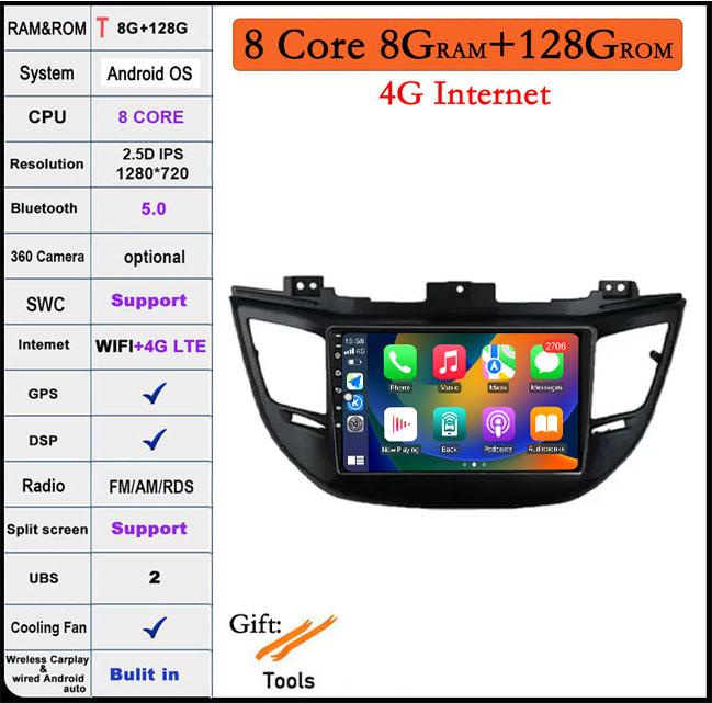 9 Lnch For Hyundai Tucson IX35 3 2015-2018 Android 14 Car Radio Multimedia Player 4G+wifi Video GPS DSP IPS Navigation
