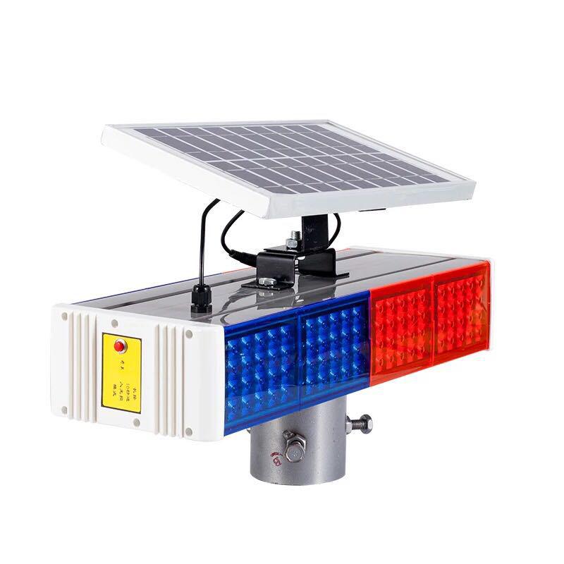 Solar-Powered Red and Blue Flashing Traffic Light for Intersections and Road Barriers