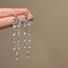 Silver Needle Korean Style Diamond Leaf Tassel Earrings - Elegant Studs for Women
