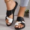 Mix Color Flat Sandals Women 2026 Summer Pu Leather Clip Toe Outdoor Slippers Woman Plus Size 43 Non Slip Beach Slide Flip Flops