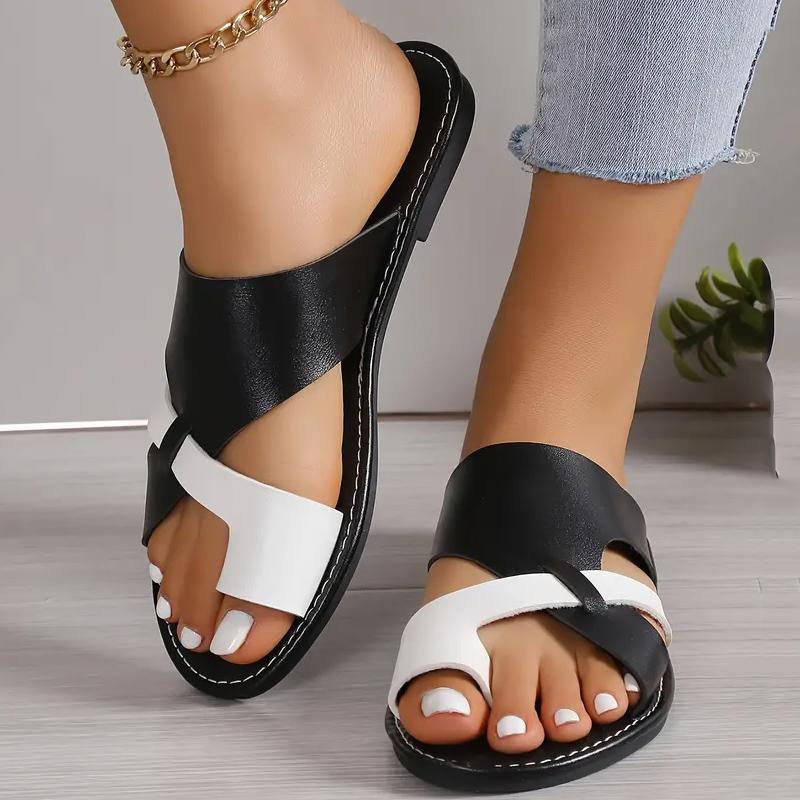 Mix Color Flat Sandals Women 2026 Summer Pu Leather Clip Toe Outdoor Slippers Woman Plus Size 43 Non Slip Beach Slide Flip Flops