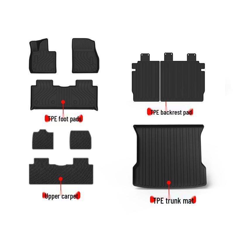 XPeng G6 Car Floor Mats: Wear-Resistant TPE Rear Seat Backrest Pad & Trunk Mat.