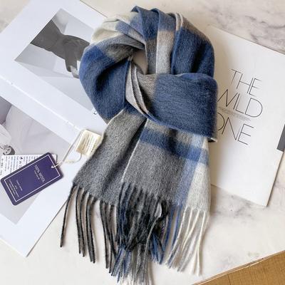 100 Wool Scarves Men's and Women's Winter Blue New Cashmere High-end Dad Men's Scarves