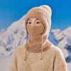 Women Windproof Knitted Hat with Fleece Lining 3-in-1 Hooded Scarf Cold Weather Skiing Hiking Headgear