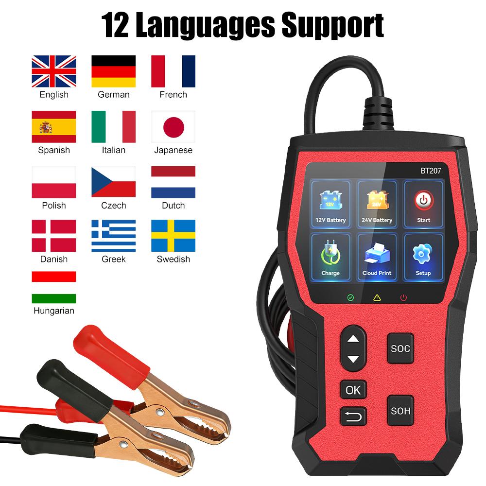Auto Accessories 12V 24V LCD Digital Display Car Battery Tester Diagnostic Tool BT207 Cloud Print Intelligent Digital Automotive Battery Detector