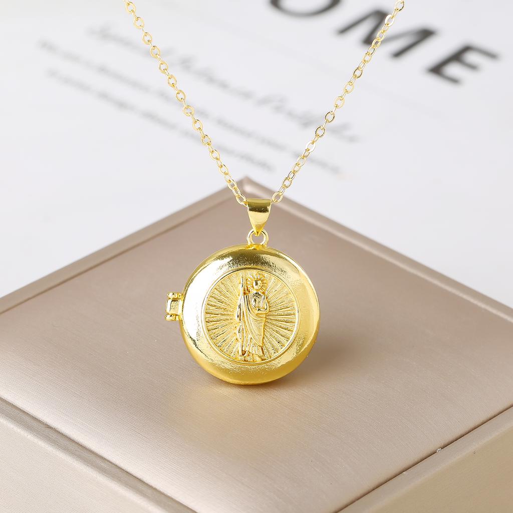 New Trendy Openable Religious Virgin Mary Saint Jude Zircon Photo Box Pendant Necklace for Female Male Daily Party Jewelry