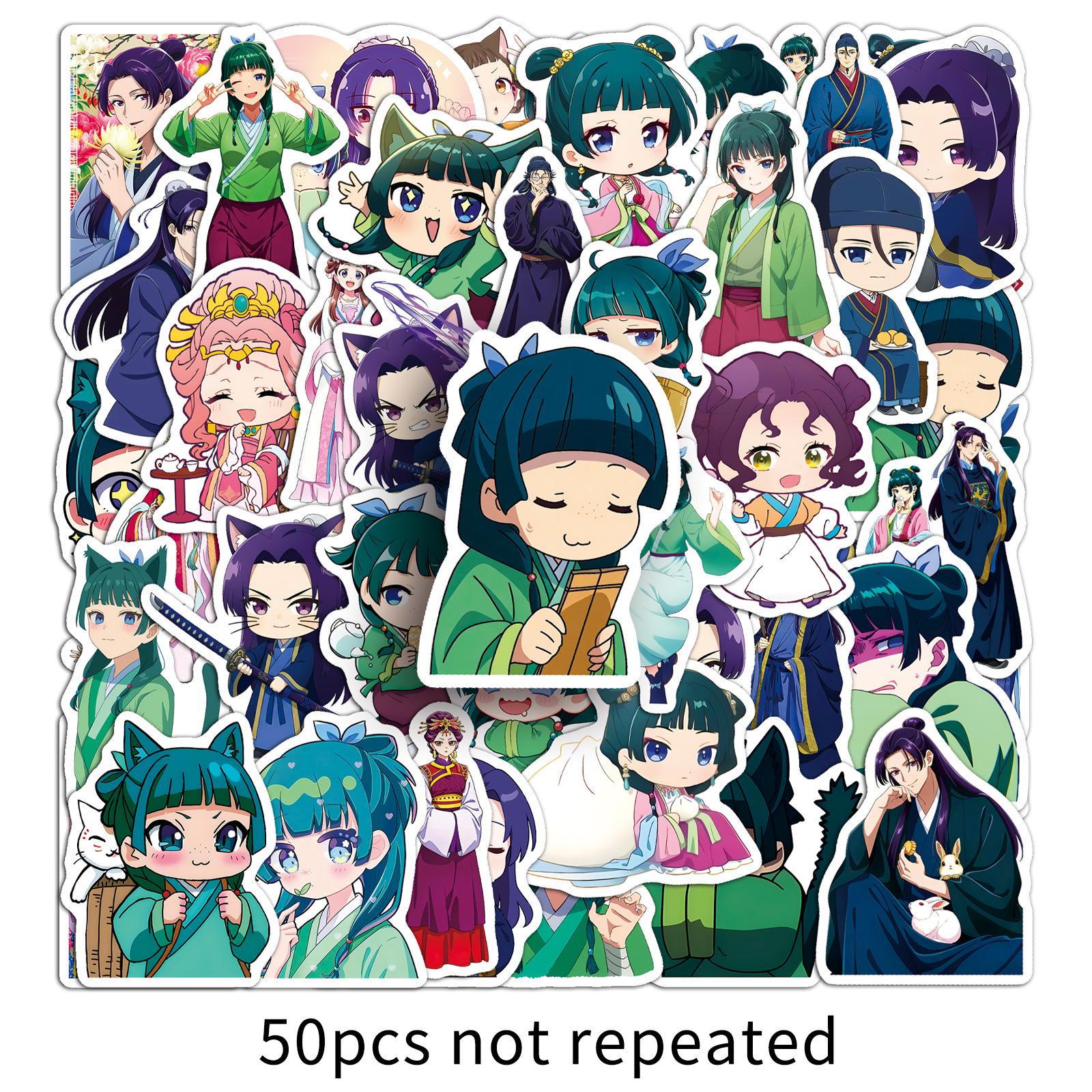 50-Piece Set of Girl s Whisper Japanese Anime Stickers: Waterproof Manga Characters for Phone Cases