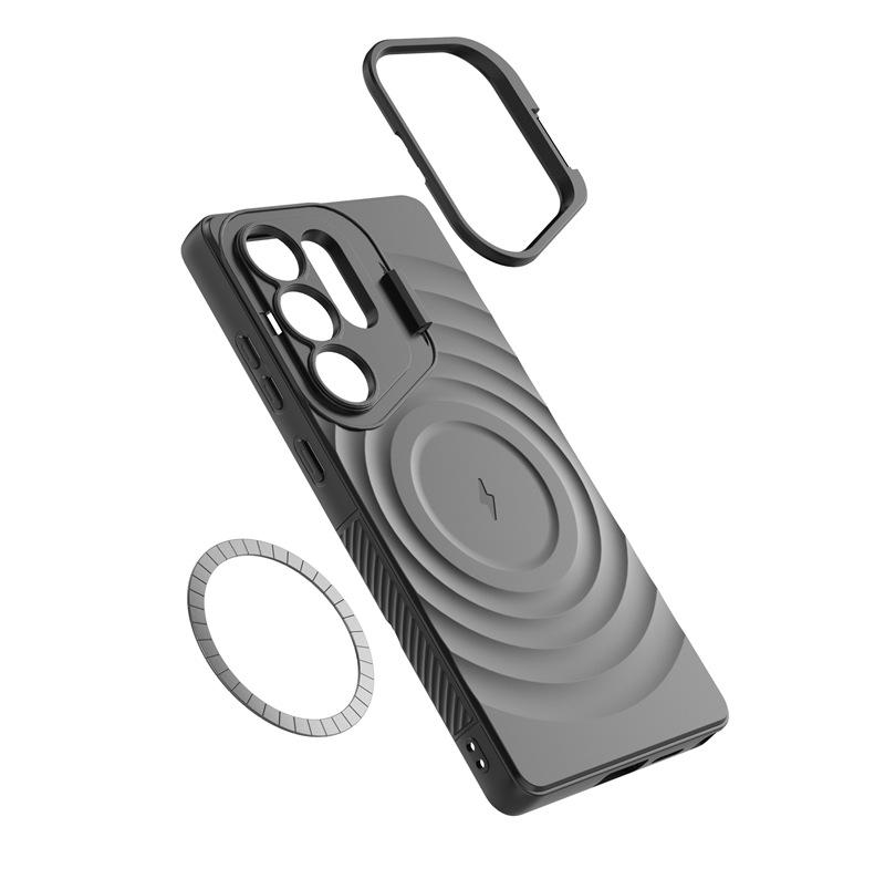 The New Magnetic Suction Bracket Is Suitable for Samsung S26Ultra Anti-drop Mobile Phone Case S25 Plus Corrugated Protective Case.